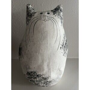Natalie Silitch folk art Black and White Kitty cat hand painted crackle canvas